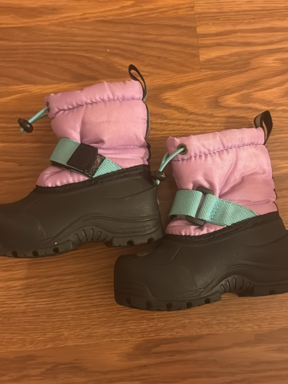 Kids Waterproof Winter Boots - Pink with Teal Strap